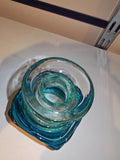Signed Mdina Glass Clear Vase with Blue Applied Trails #14 Maltese Studio Glass