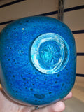 Vintage Mdina Style Bubbly Blue Art Glass Vase with Applied Clear Disc #16