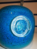Vintage Mdina Style Bubbly Blue Art Glass Vase with Applied Clear Disc #16