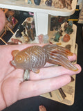 Grey Banded Agate Goldfish Carving | Natural Gemstone Fish Ornament | 83g
