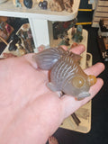 Grey Banded Agate Goldfish Carving | Natural Gemstone Fish Ornament | 83g