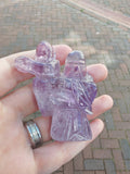 Natural Amethyst Chinese Wise Man with Child Carving | Hand Carved Gemstone Figure | 73g