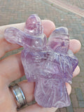 Natural Amethyst Chinese Wise Man with Child Carving | Hand Carved Gemstone Figure | 73g