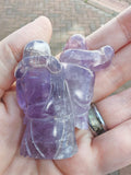 Natural Amethyst Chinese Wise Man with Child Carving | Hand Carved Gemstone Figure | 73g