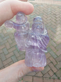 Natural Amethyst Chinese Wise Man with Child Carving | Hand Carved Gemstone Figure | 73g