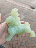 Large Hand Carved Serpentine Chinese Guardian Lion (Foo Dog) | New Jade Ornament | 420g