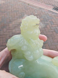 Large Hand Carved Serpentine Chinese Guardian Lion (Foo Dog) | New Jade Ornament | 420g
