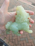 Large Hand Carved Serpentine Chinese Guardian Lion (Foo Dog) | New Jade Ornament | 420g