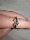 Adjustable Pastel Crystal Floral Vine Ring | Silver Tone | Pink Blue Yellow Stones