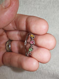 Adjustable Pastel Crystal Infinity Ring | Silver Tone | Pink Green Amber Stones