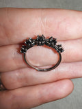 Adjustable Black Crystal Ring | Silver Tone | Vintage Gothic Style