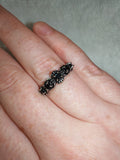 Adjustable Black Crystal Ring | Silver Tone | Vintage Gothic Style