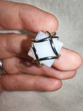 White Opalite Glass Statement Ring | Silver Tone Geometric Design | SIZE