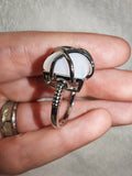 White Opalite Glass Statement Ring | Silver Tone Geometric Design | SIZE