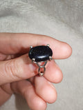 Blue Goldstone Oval Cabochon Ring | Silver Tone Sparkle Statement Ring | SIZE