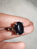 Blue Goldstone Oval Cabochon Ring | Silver Tone Sparkle Statement Ring | SIZE
