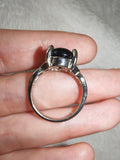 Blue Goldstone Oval Cabochon Ring | Silver Tone Sparkle Statement Ring | SIZE