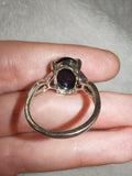 Blue Goldstone Oval Cabochon Ring | Silver Tone Sparkle Statement Ring | SIZE