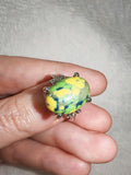 Multicoloured Cabochon Statement Ring | Silver Tone | Green Yellow Oval Ring | SIZE (Copy)