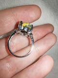 Multicoloured Cabochon Statement Ring | Silver Tone | Green Yellow Oval Ring | SIZE (Copy)