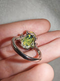 Multicoloured Cabochon Statement Ring | Silver Tone | Green Yellow Oval Ring | SIZE (Copy)