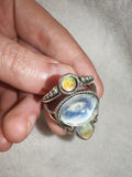 Iridescent Statement Ring | Rainbow Moonstone Style Cabochons | Silver Tone | SIZE