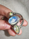 Iridescent Statement Ring | Rainbow Moonstone Style Cabochons | Silver Tone | SIZE