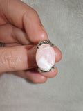 Pink Botswana Agate Ring | Oval Banded Cabochon Silver Tone | SIZE