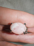 Pink Botswana Agate Ring | Oval Banded Cabochon Silver Tone | SIZE