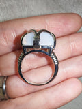 White Opalite Glass Statement Ring | Silver Tone Geometric Design | SIZE