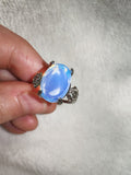 Opalite Oval Statement Ring | Iridescent Glass Cabochon | SIZE