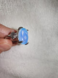 Opalite Oval Statement Ring | Iridescent Glass Cabochon | SIZE