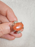 Orange Goldstone Oval Statement Ring | Sparkling Glass Cabochon | SIZE