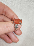 Orange Goldstone Oval Statement Ring | Sparkling Glass Cabochon | SIZE