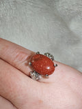 Orange Goldstone Oval Statement Ring | Sparkling Glass Cabochon | SIZE