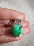 Green Aventurine Gemstone Statement Ring | Ornate Silver-Tone Setting | SIZE