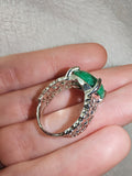Green Aventurine Gemstone Statement Ring | Ornate Silver-Tone Setting | SIZE