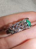 Green Aventurine Gemstone Statement Ring | Ornate Silver-Tone Setting | SIZE