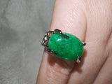 Green Aventurine Gemstone Statement Ring | Ornate Silver-Tone Setting | SIZE