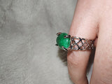 Green Aventurine Gemstone Statement Ring | Ornate Silver-Tone Setting | SIZE