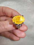 Yellow Chalcedony Gemstone Ring | Oval Cabochon | Silver-Tone | SIZE
