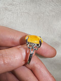 Yellow Chalcedony Gemstone Ring | Oval Cabochon | Silver-Tone | SIZE