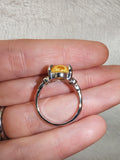 Yellow Chalcedony Gemstone Ring | Oval Cabochon | Silver-Tone | SIZE