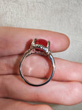 Red Chalcedony Gemstone Ring | Oval Cabochon | Silver-Tone | SIZE