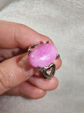 Pink Jade Style Gemstone Ring | Oval Cabochon | Silver-Tone | SIZE
