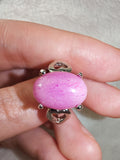 Pink Jade Style Gemstone Ring | Oval Cabochon | Silver-Tone | SIZE