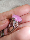 Pink Jade Style Gemstone Ring | Oval Cabochon | Silver-Tone | SIZE