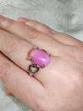 Pink Jade Style Gemstone Ring | Oval Cabochon | Silver-Tone | SIZE