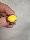 Yellow Agate Style Gemstone Ring | Oval Cabochon | Silver-Tone | SIZE