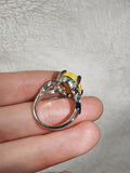 Yellow Agate Style Gemstone Ring | Oval Cabochon | Silver-Tone | SIZE